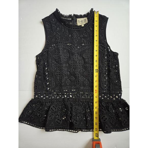 Sea New York Eyelet and Lace Sleeveless Top Black Peplum Style Women’s Size 0 - Picture 12 of 12